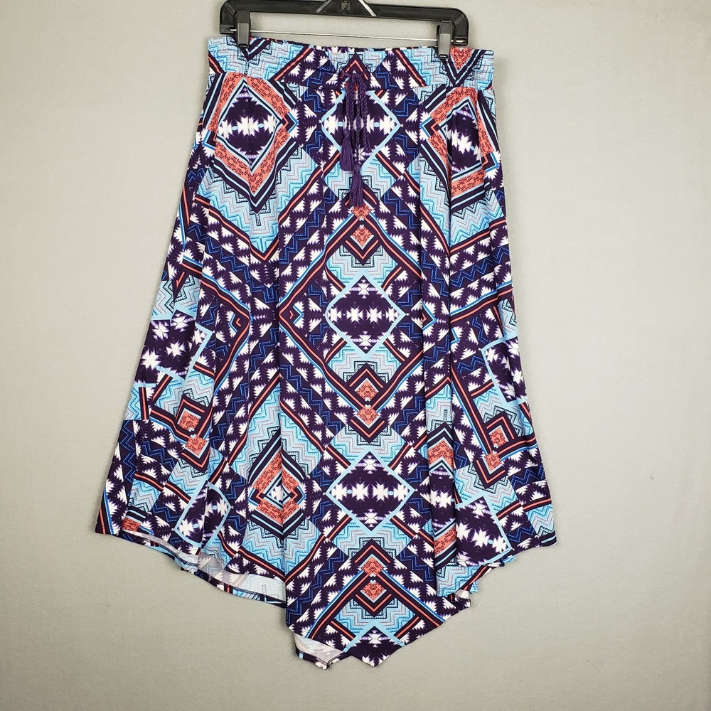 Pull On‎ Asymmetrical Midi Skirt Purple Multicolor Geometric Kaleidoscope Size L
